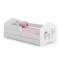 Letto Per Bambini - Fata E Unicorno - Con Cassetto, Materasso E Sbarra Di Protezione - 160x80 Cm