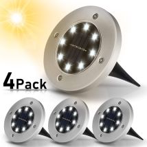 Solar-gartenleuchten, 4er-pack: 8 Led-solar-gartenleuchten, 3000 K Warmweiß, Ip65 Wasserdicht, Solar-außenleuchte, Led-einbaustrahler Für Den 