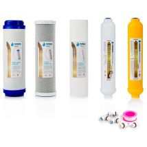 Confezione Da 5 Filtri Gold Line Per Osmosi Inversa Domestica - Filtri Per Apparecchiature Ad Osmosi Inversa A 6 Stadi - Include Connettori, T'' E 