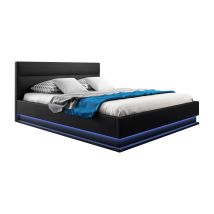 Muebles Bonitos - Lit Coffre Pour Matelas Lit Adulte Couleur Noir Avec Led Matériaux Bois Et Simili Cuir Coffre De Rangement Modèle Nitas 160x200cm