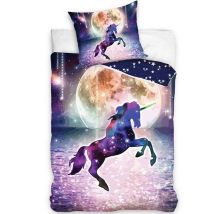 Ropa De Cama De Algodón 140x200 Unicornio Luna Estrellas
