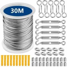 Edelstahl-hängeseil-set, 30 Meter Edelstahlseil, 304 Edelstahl-drahtseil-set Mit Spannschloss Und Haken-inhhub