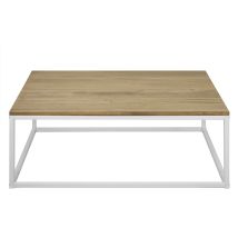 Mesa De Centro Icub 100x80x37cm Blanca En Madera Maciza De Pino Acabado Vintage Estilo Industrial Box Furniture