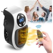Radiateur Soufflant 500 W, Radiateur Électrique Mural Basse Consommation, Programmable, Portable, Léger Et Compact, Avec Télécommande