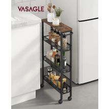 Carro De 4 Niveles, Carro Estrecho De Cocina Con Ruedas, Con Asa, Para Espacio Reducido, 13 X 45,4 X 77 Cm, Para Cocina, Baño, Salón,estudio, Marrón 