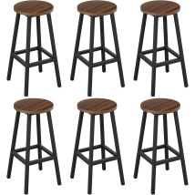 Klihome - Lot De 6 Tabourets De Bar Siège Rond En Bois D'Ingénierie - Structure Métallique - Tabouret Fixe Haut - Chaise Haute Cuisine - Repose-pieds 