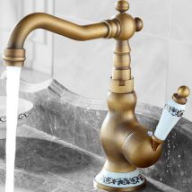 Jn.songs - Rubinetto Cucina In Ottone Del Lavabo, Miscelatore Tradizionale Con Monocomando Leva In Ceramica Con Acqua Calda Fredda, Basso