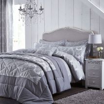 Catherine Lansfield Damask Jacquard Super King Duvet Set, Silver
