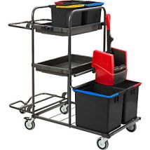 Carro de limpieza Mistral – 1070 x 590 x 1070 mm – 2 cubos de 17 l y 3 cubos de 6 l – Acero inoxidable y aluminio