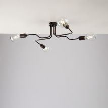 Bonetti Illumina - Plafoniera Industrial 4 Luci Ferro Nero E Rame Serie Loft