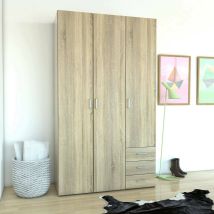 Ac Marca - Armadio 'space' Con 4 Ante 3 Cassetti Effetto Quercia, 154x49,5x200,4h Cm