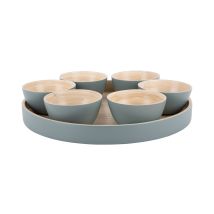 Bambusschalen PURO mit Tablett 6er-Set Höhe 6cm Durchmesser 12cm Durchmesser Tablett 32cm