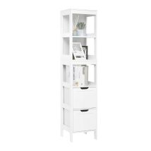 Meerveil Badkommode, Badschrank Hochschrank, Badezimmerschrank Schmal Mit 2 Schubladen Und 3 Offenen Regalfür Badezimmer Küche Wohnzimmer,weiß