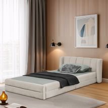 Cama Individual 90x200 Cm, Chenilla Hipoalergénica, Respaldo Acogedor, Beige Infantil