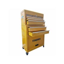 Carro de herramientas doble – Acero pintado – 3 cajones pequeños, 2 medianos, 1 grande – Compartimento con cerradura – Ruedas giratorias