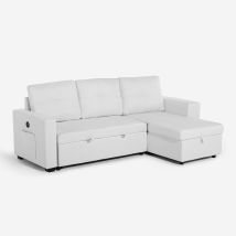 Divano Letto 3 Posti Con Penisola Contenitore Usb-c Libreria Civis - Bianco