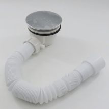 Kit De Plato De Ducha: Sistema De Desagüe Cromado Extraplano De Ø 90 Mm + Codo De Desagüe + Manguera Flexible