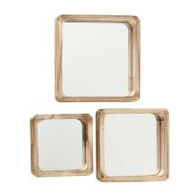 WADIGA Wandspiegel-Set aus Holz – 3 quadratische Spiegel – 25-35 cm – elegante Wanddekoration für jeden Raum