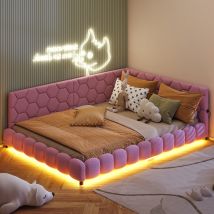 Canapé-lit Rembourré 140x200, Lit Double, Laine D'Agneau, Avec Éclairage Led Et Port Usb, Sommier À Lattes, Sans Matelas, Convient Pour Le Salon, Le 