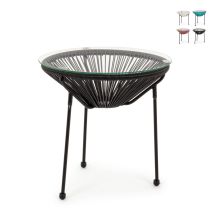 Mesa Auxiliar Redonda De Exterior Ø50 Cm Trenzada En Cuerda Parker Yes - Negro