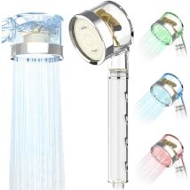 Douchette, 3 Couleurs Led Changement Contrôle Température, Pommeau De Douche Helice Haute Pression, Féconomie D’eau, Iltre À Trois Niveaux Système De 
