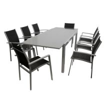 Garnitur Marina 9-teilig, Alu + Glas + Kunstgewebe Schwarz