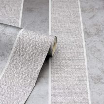 Arthouse - Calico Stripe Wallpaper Metallic Embossed Striped Grey Silver Textured Vinyl