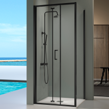 Kassandra Duschwand mit Falttür PRISMA – 66-94 cm – ESG-Glas – Höhe 195 cm – 6 mm – eloxiertes Aluminium – Schwarz