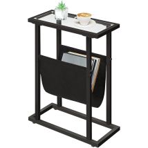 Hoobro - Beistelltisch, Schmaler Bett-beistelltisch, Beistelltisch Aus Gehärtetem Glas, Kleiner Beistelltisch Mit Zeitschriftenhalter, Sofa-