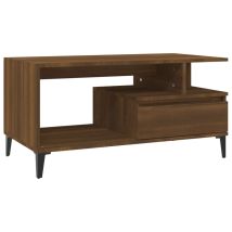 Mesa De Centro Con Cajón Y Estante Diseño Moderno 90 X 49 X 45 Cm Madera De Ingeniería Marrón Dec038782