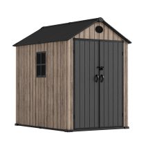 Hoggar – Caseta De Resina Jardín 3,62m2 Oak O40 - Suelo Incluido – Ventana Lateral – Efecto Madera Premium - Doble Puerta Amplia – Protección Uv E 
