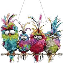 5d Doppelseitiges Diamant-malerei-anhänger-set, Diy-vogel-diamant-malerei, Kreative Acryl-hängedekorationen, Für Fenster, Türen Und Wände, 
