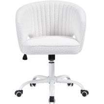 Homevive Silla De Oficina Giratoria Sillón Tapizado De Tejido Bucle Con Respaldo Altura Ajustable Para Dormitorio Estudio Salón Blanco