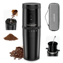 Haushof Machine À Café Portable Tout-en-un Avec Broyeur Intégré, 5 Réglages De Mouture, Rechargeable Usb-c, Mug Isotherme 300 Ml, Idéale Pour Voyage 