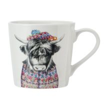 Mikasa Tipperleyhill Taza De Porcelana Con Estampado De Vaca De Las Highlands, 380ml Taza De Porcelana Fina Con Detalles En Oro Real, Taza Para Té Y 