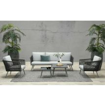 Garden Impressions Outdoor-sitzgruppe "alburi" Inkl. Sitzbank , Sesseln, Tisch Und Kissen, Grau / Hellgrau