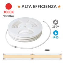 Bande Led 230 V Série Hem Ip65 20 M 3000 K 15 W/m 1500 Lm/m Blanc Chaud, Lumière Diffuse Haute Efficacité, 260 Led Par Mètre, 230 V Ca