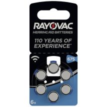 Pile Rayovac 675 – 6 Pz – Alta prestazione per dispositivi acustici – Elettricità