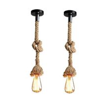 2 Pezzi Lampada A Sospensione Vintage Lampadario In Corda Di Canapa Plafoniera Soffitto Con Altezza Regolabile Di 2 Metro