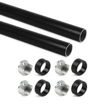 Lotto Di 2 Tubi Appendiabiti Rotondi D.28mm Per Armadi Lunghezza 0,75m Con Reggitubi, Alluminio E Zama, Verniciato Nero - Emuca
