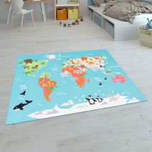 Paco Home - Kinder-teppiche, Kurzflor-teppiche Für Kinderzimmer Mit Vers. Designs Spielteppiche Bunt Türkis, 200 Cm Quadrat