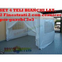 Set 4 Teli Laterali Bianchi Finestrati X Gazebo Pieghevole Alluminio O Fisso 3x3