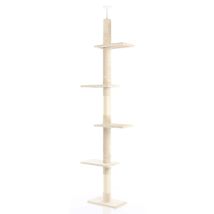 Fudajo - Albero Tiragraffi A Soffitto Beige 230-276cm Altezza Regolabile Con 4 Livelli E Sisal Gatti