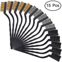 Juego De 15 Cepillos De Alambre Con Mangos Curvos, De Acero Inoxidable, Latón Y Nailon, Para Soldar Y Eliminar Óxido, 5 Piezas Por Tipo – Rapanda