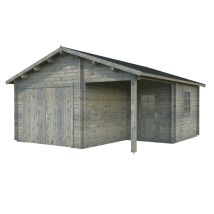 Garage En Bois Roger 21,9+5,2 M2 Porte Bois Traité Gris