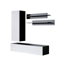 Mueble De Salón Composición De Salón Tv Mueble Tv Conjunto De Salón Ancho 160cm Modelo Luke 4d Negro Y Blanco Acabado Brillo