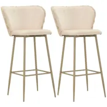 Sgabelli Da Bar Set 2 Pezzi Crema Seduta Imbottita Schienale Lavorato