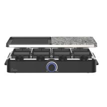 Bikitchen Grill 950 Raclette Rivestimento Antiaderente, Protezione Da Surriscaldamento, Spia Luminosa, 8 Vaschette Nero
