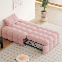 Polsterbett, 2-in-1-fußhocker, Ausziehbares Schlafsofa, Einzelbett, Puffy-bett,teddy-stoff, Rosa