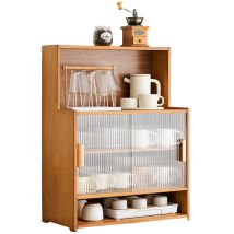 Mobiletto Da Cucina, Mobile Contenitore Per Piano Di Lavoro Con Divisorio A Due Strati E Piano Di Lavoro Apribile, Organizer Per Armadi In Bambù, 